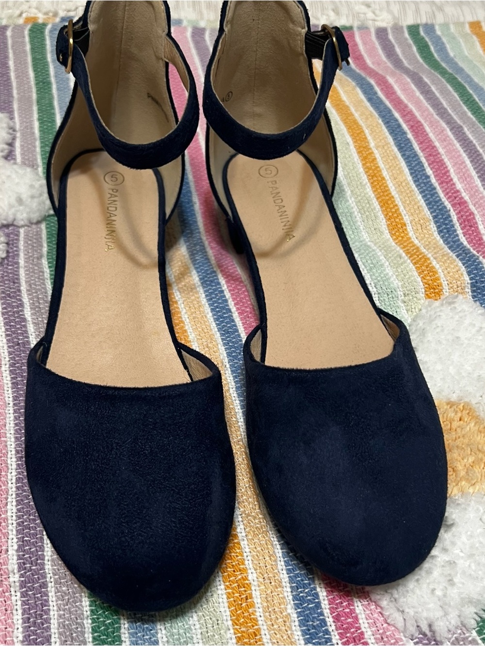 Girls Navy Suede Ankle-Strap Dress Shoes Size 5
